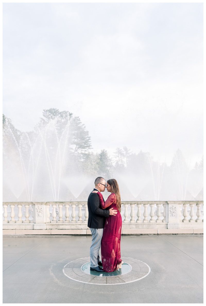 Gorgeous fountain engagement photo at Longwood Gardens