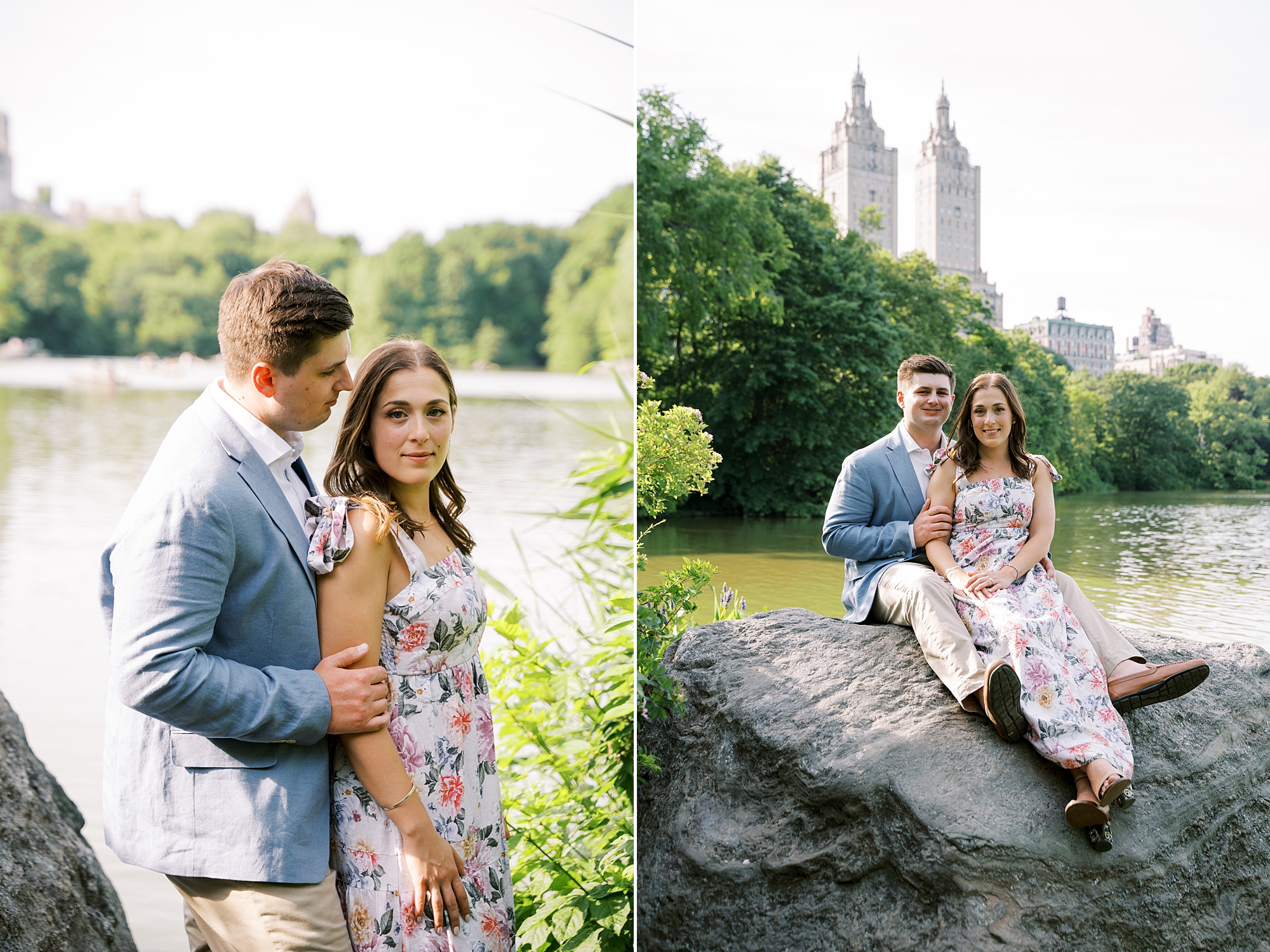 Central Park engagement session for couple by city skyline