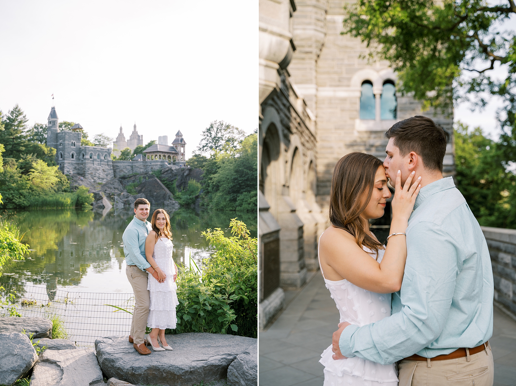 NYC engagement session in Central Park by fountain