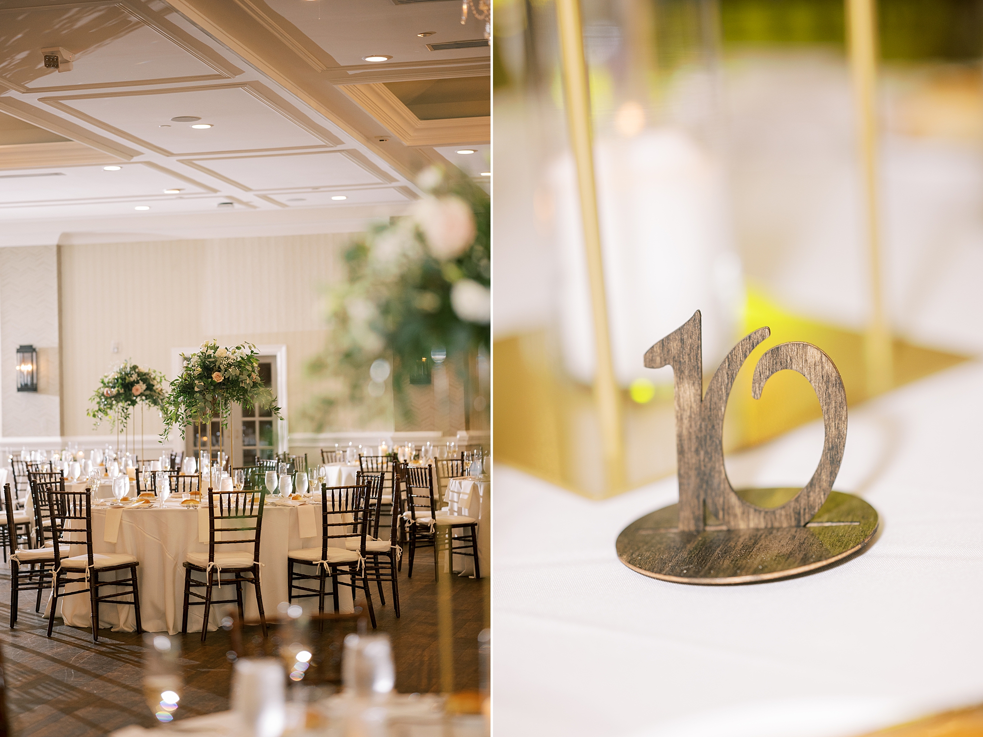 rustic The Grove at Centerton wedding reception with gold centerpieces 