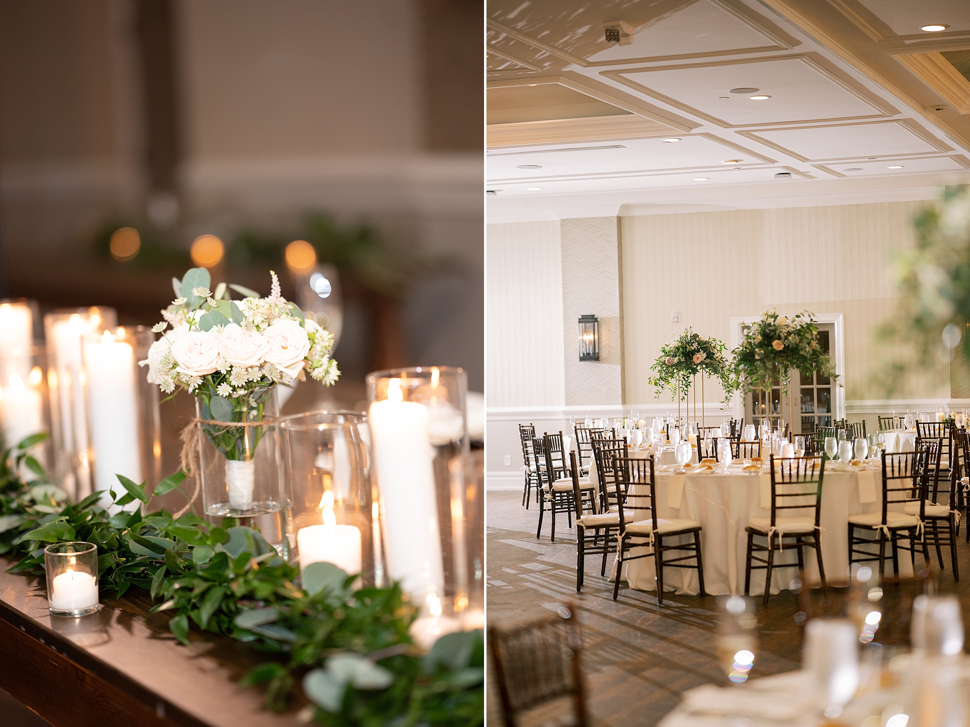 rustic wedding reception with floating candles at The Grove at Centerton