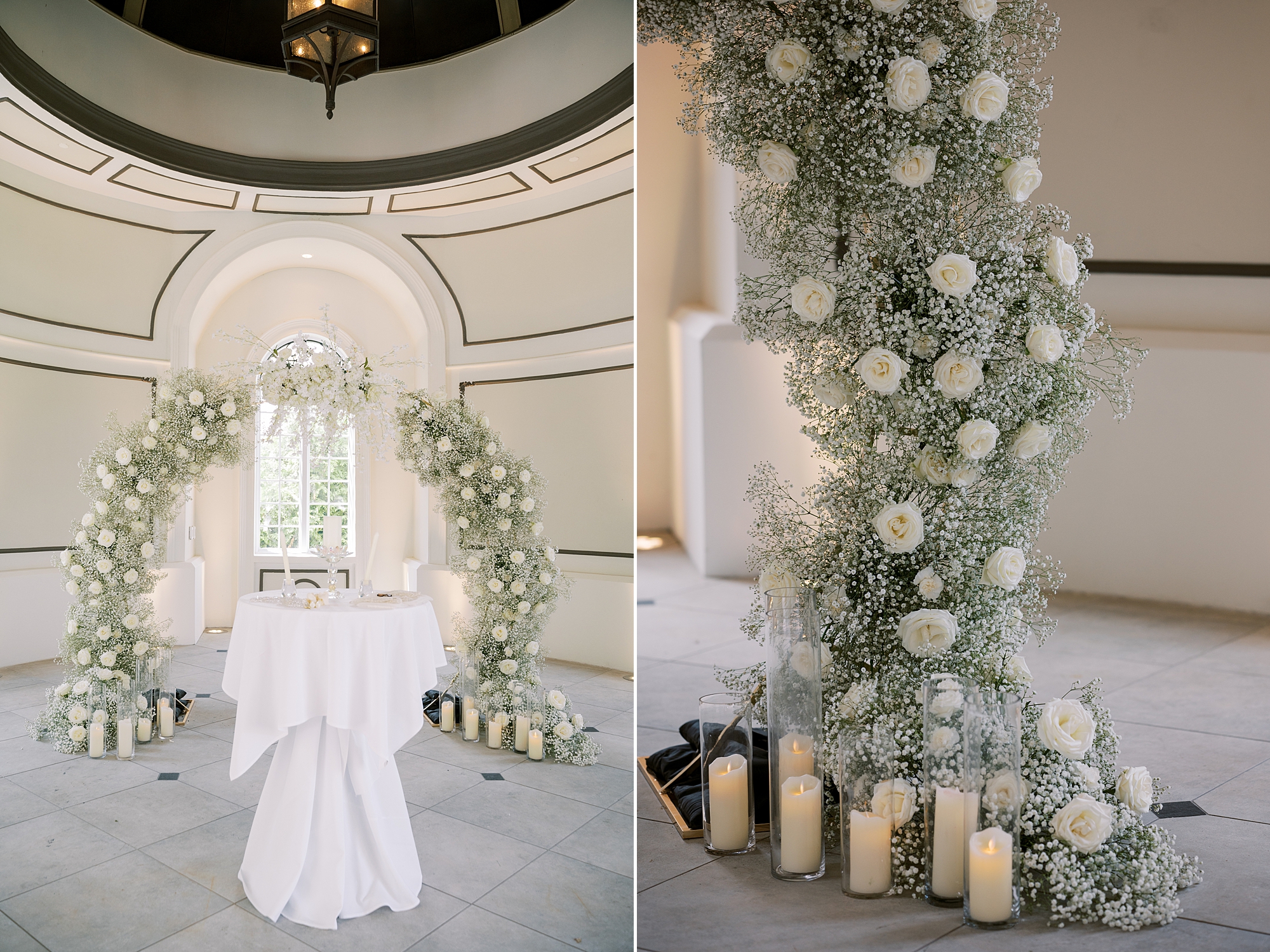 floral arch and candle details for ceremony at Shadowbrook at Shrewsbury