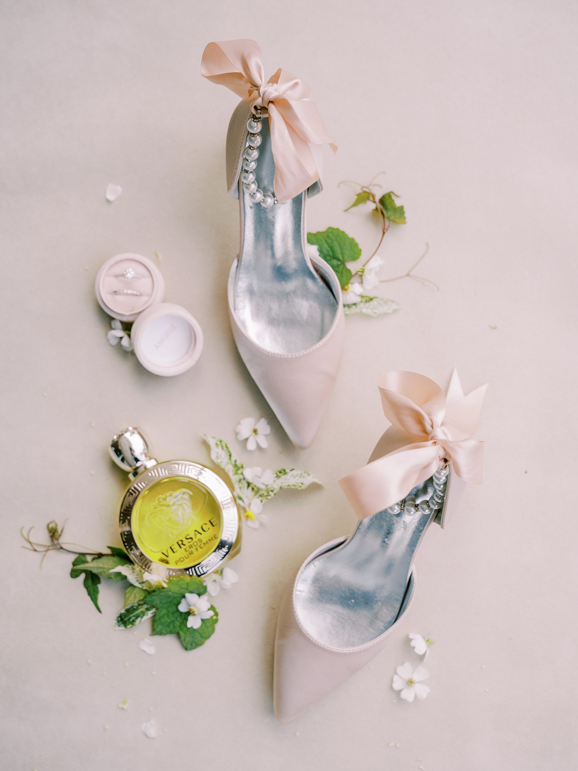 bride's shoes, ring, and perfume for NJ wedding