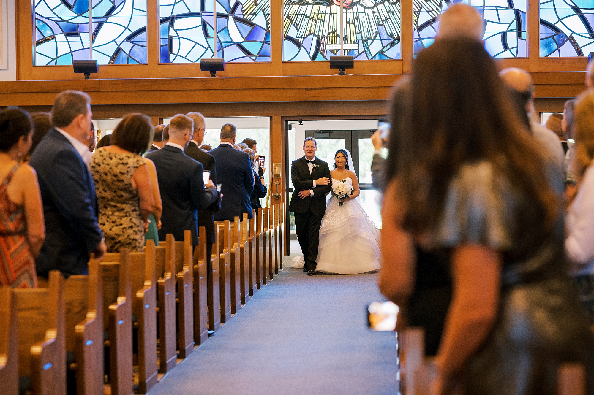 bride enters NJ church for wedding ceremony 