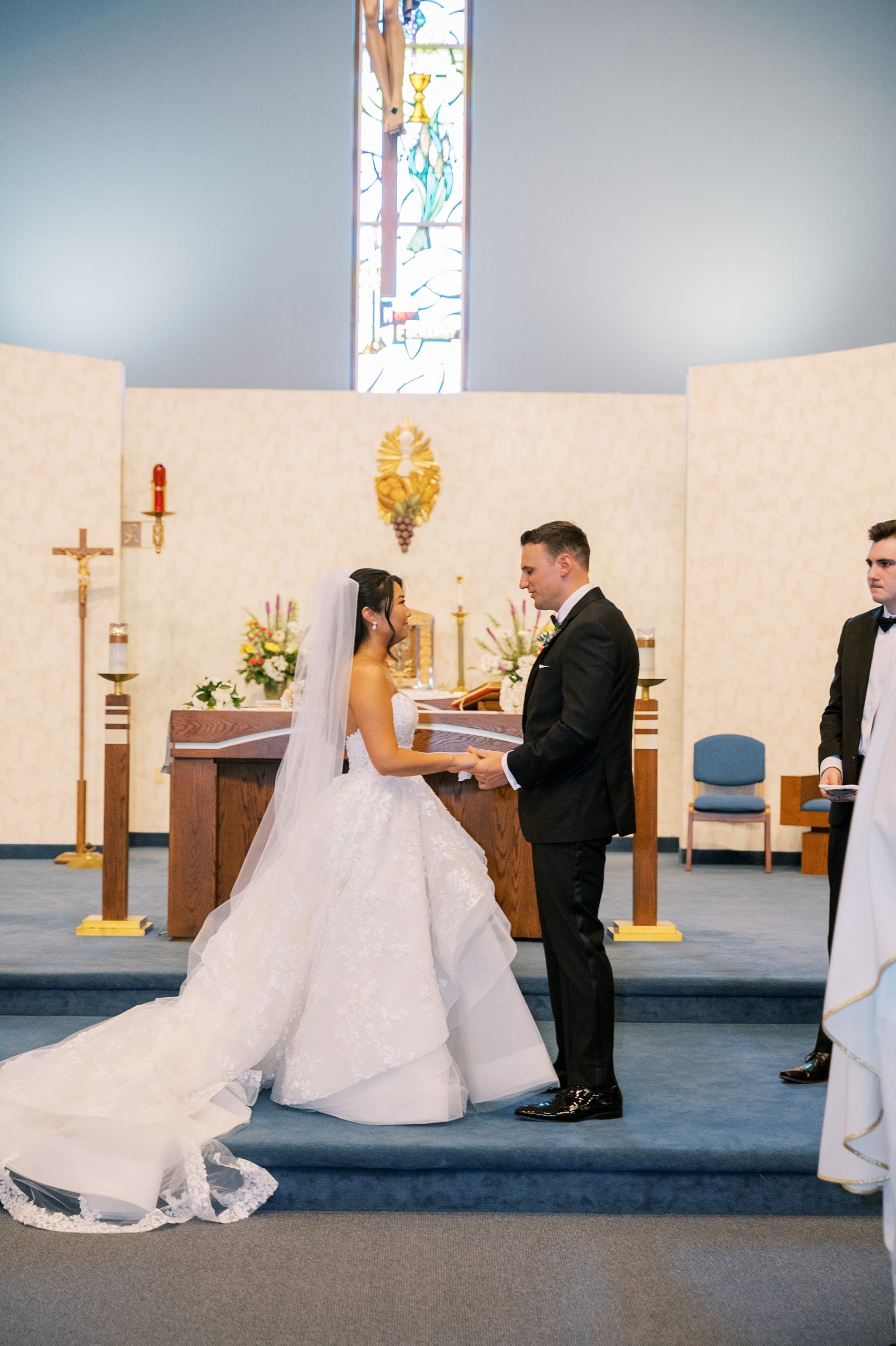 bride and groom exchange vows during NJ wedding ceremony 