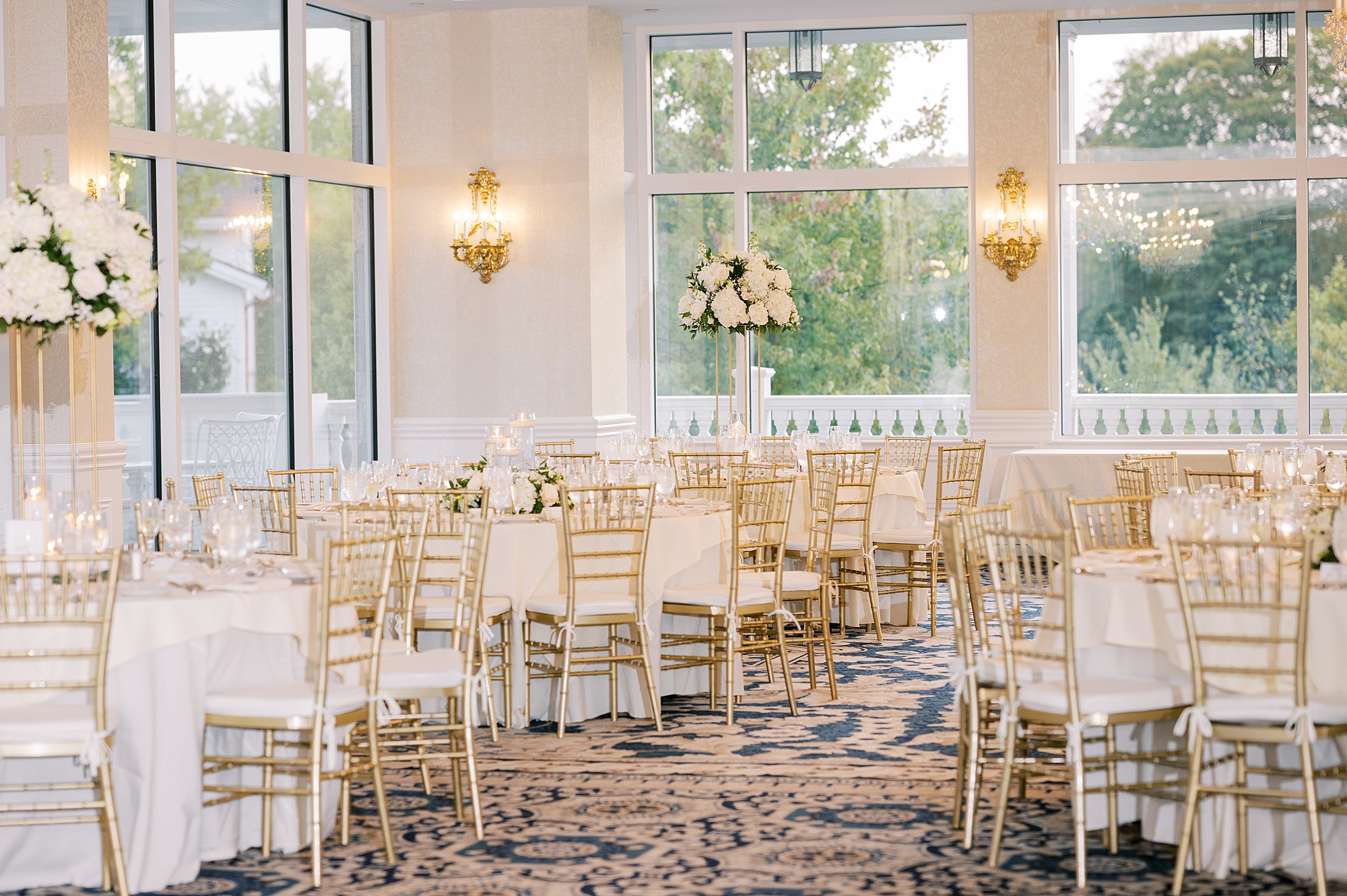 wedding reception at Trump National Golf Club Westchester with gold and white details 