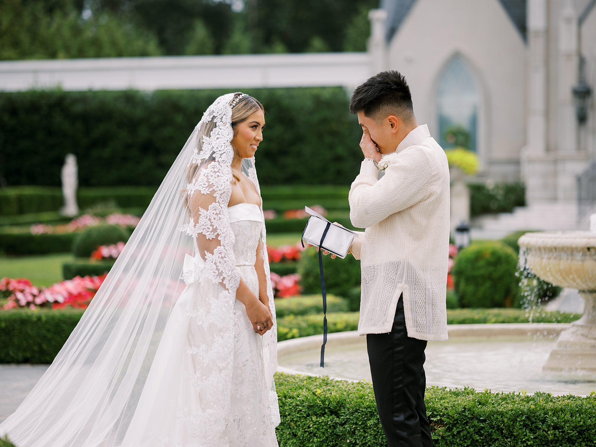 groom cries reading private vows to bride during first look