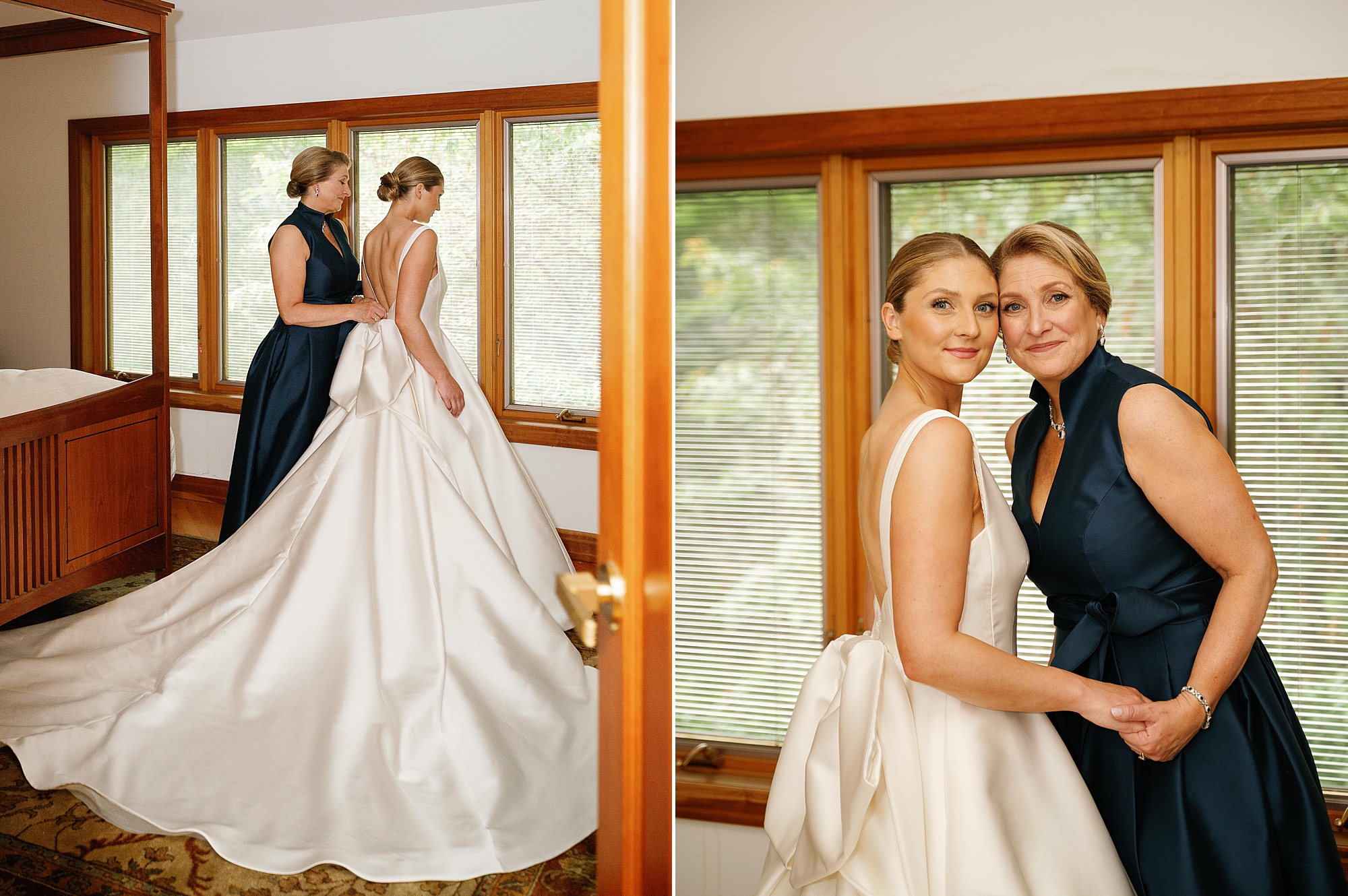 bride hugs mother during prep for NY wedding day