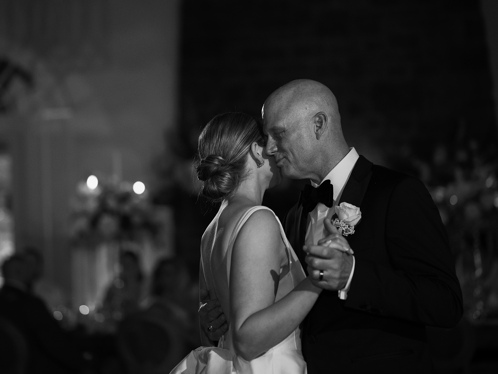 bride dances with father during reception at the Bronxville Field Club